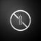 Silver Gluten free grain icon isolated on black background. No wheat sign. Food intolerance symbols. Long shadow style