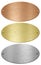 Silver, gold and bronze metal ellipse plates isolated