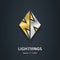 Silver and gold Flash, 3d logo with lightning symbol. Vector graphic