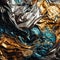 Silver, gold and green foil fabric mix. Dirty paint texture. Created with generative AI technology.