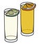 Silver and gold tequila garnished with slice of lime and salt, opange and cinnamon. Stylish hand-drawn doodle cartoon