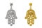 Silver and Golden Hamsa, Hand of Fatima Amulet Coulomb. 3d Rendering