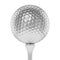 Silver golf ball on tee closeup isolated on white