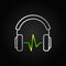 Silver Headphones with green sound wave vector outline icon