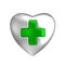 Silver heart with medical green cross sign