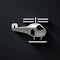 Silver Helicopter aircraft vehicle icon isolated on black background. Long shadow style. Vector