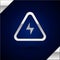 Silver High voltage icon isolated on dark blue background. Danger symbol. Arrow in triangle. Warning icon. Vector