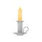 Silver holder, burning candle isolated candlestick