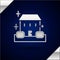 Silver Home cleaning service concept icon isolated on dark blue background. Building and house. Vector