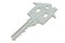 Silver home key with house silhouette, 3D rendering