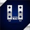 Silver Home stereo with two speaker s icon isolated on dark blue background. Music system. Vector