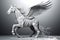 Silver horse with wings on a gray background