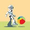 Silver humanoid robot playing with a colorful ball