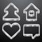 Silver icons of house, bubble, heart, tree