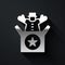 Silver Jack in the box toy icon isolated on black background. Jester out of the box. Long shadow style. Vector