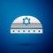 Silver Jewish kippah with star of david icon isolated on blue background. Jewish yarmulke hat. Vector Illustration