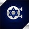 Silver Jewish synagogue building or jewish temple icon isolated on dark blue background. Hebrew or judaism construction