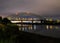 The Silver Jubilee Bridge at night crossing the River Mersey at Runcorn in Cheshire