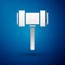 Silver Judge gavel icon isolated on blue background. Gavel for adjudication of sentences and bills, court, justice