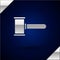 Silver Judge gavel icon isolated on dark blue background. Gavel for adjudication of sentences and bills, court, justice