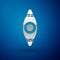 Silver Kayak and paddle icon isolated on blue background. Kayak and canoe for fishing and tourism. Outdoor activities