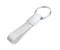 Silver keychain with white leather strap