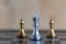 The silver King chess set on board is located and blur two bishops