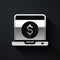 Silver Laptop with dollar icon isolated on black background. Sending money around the world, money transfer, online