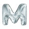 Silver letter M made of inflatable balloon isolated on white background.