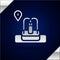 Silver Location with fountain icon isolated on dark blue background. Vector