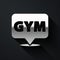 Silver Location gym icon isolated on black background. Long shadow style. Vector
