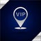 Silver Location Vip icon isolated on dark blue background. Vector