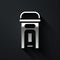 Silver London phone booth icon isolated on black background. Classic english booth phone in london. English telephone