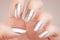 Silver long nails manicure