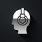 Silver Man with a headset icon isolated on black background. Support operator in touch. Concept for call center, client