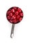 Silver measuring cup containing maraschino cherries top down view