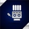 Silver Mechanical robot hand icon isolated on dark blue background. Robotic arm symbol. Technological concept. Vector