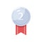 Silver medal award for second place. 2nd prize-winners reward. Number two 2 badge with ribbon. Realistic round shiny