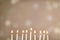 A silver menorah for the Jewish holiday Hanukkah with eight unlit candles