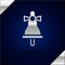 Silver Merry Christmas ringing bell icon isolated on dark blue background. Alarm symbol, service bell, handbell sign