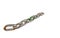 Silver metal chain with green link 3D rendering