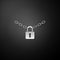 Silver Metal chain and lock icon isolated on black background. Padlock and steel chain. Long shadow style. Vector