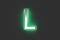 Silver metal with emerald outline and green noisy backlight alphabet - letter L isolated on dark, 3D illustration of symbols
