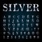 Silver metal font set letters, numbers, currency symbols.