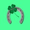 Silver metal horseshoe and green cloverleaf eps10