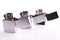 Silver metal zippo lighters on white