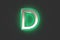 Silver metalline with emerald outline and green noisy backlight alphabet - letter D isolated on dark, 3D illustration of symbols