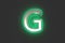 Silver metalline with emerald outline and green noisy backlight font - letter G isolated on dark, 3D illustration of symbols
