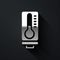 Silver Meteorology thermometer measuring heat and cold icon isolated on black background. Thermometer equipment showing