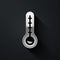 Silver Meteorology thermometer measuring heat and cold icon isolated on black background. Thermometer equipment showing